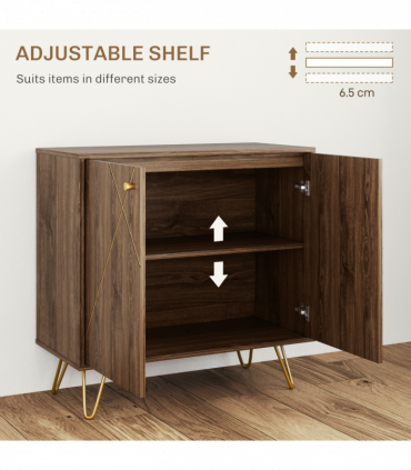 HOMCOM Sideboard Storage Cabinet with Luxurious Steel Lines Steel Legs Brown