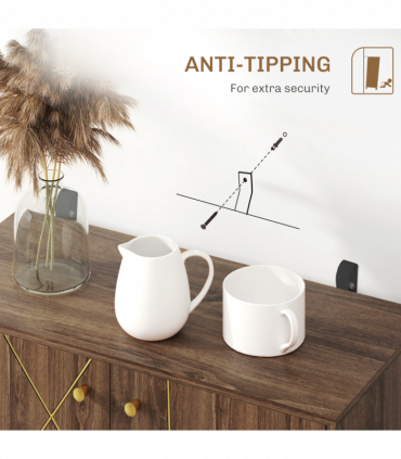 HOMCOM Sideboard Storage Cabinet with Luxurious Steel Lines Steel Legs Brown