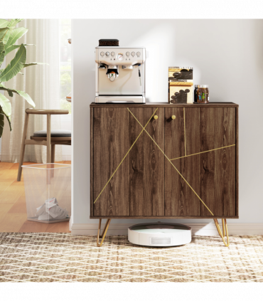 HOMCOM Sideboard Storage Cabinet with Luxurious Steel Lines Steel Legs Brown