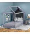 HOMCOM Wooden Single Bed Frame with Tree House Style, Grey