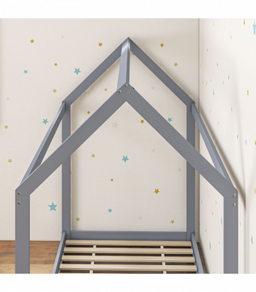 HOMCOM Wooden Single Bed Frame with Tree House Style, Grey