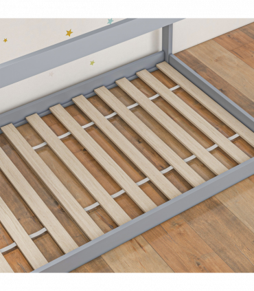 HOMCOM Wooden Single Bed Frame with Tree House Style, Grey