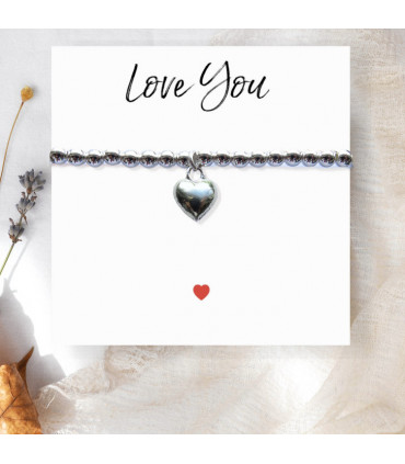 Love You Heart Stretch Beaded Bracelet & Message Card