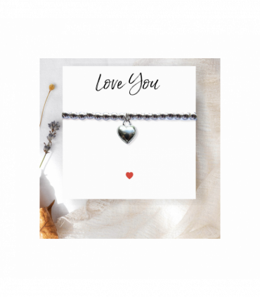 Love You Heart Stretch Beaded Bracelet & Message Card