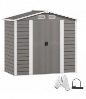 Outsunny 7 x 4ft Upgraded Metal Shed with Lock, Easy to Assemble, Light Grey