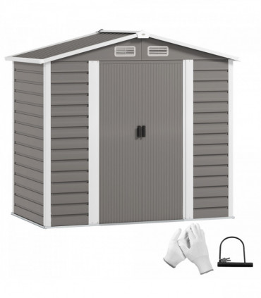 Outsunny 7 x 4ft Upgraded Metal Shed with Lock, Easy to Assemble, Light Grey