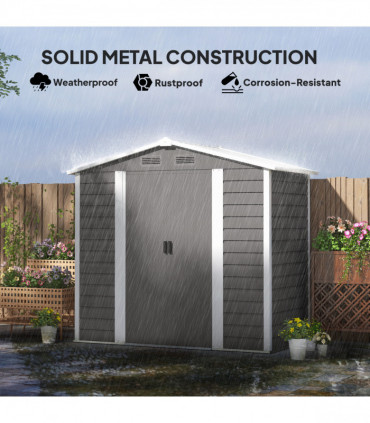 Outsunny 7 x 4ft Upgraded Metal Shed with Lock, Easy to Assemble, Light Grey