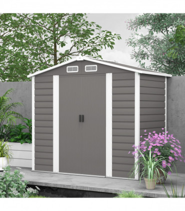 Outsunny 7 x 4ft Upgraded Metal Shed with Lock, Easy to Assemble, Light Grey