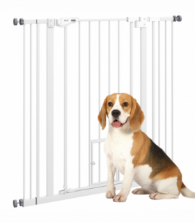 PawHut Extra Tall Dog Gate with Cat Door Auto Close for Stairs 74-101 cm Wide