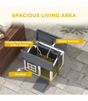 PawHut Rabbit Hutch Indoor Outdoor w/ Top Handle, Openable Roof - Grey