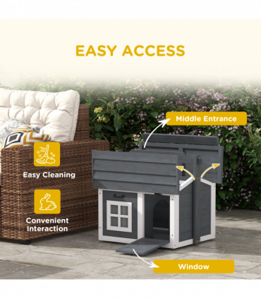 PawHut Rabbit Hutch Indoor Outdoor w/ Top Handle, Openable Roof - Grey