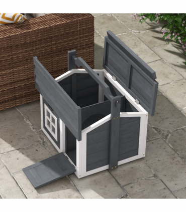 PawHut Rabbit Hutch Indoor Outdoor w/ Top Handle, Openable Roof - Grey