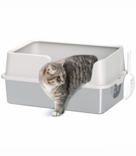 PawHut Stainless Steel Litter Box, High Sided Metal Cat Litter Tray w/ Scoop