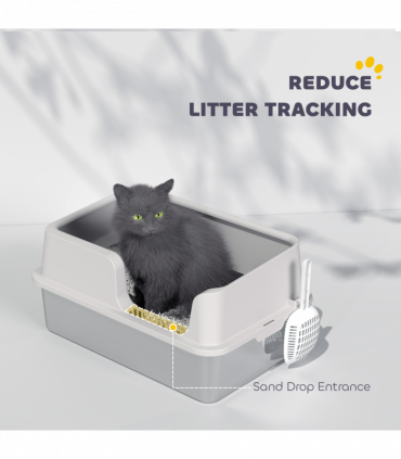 PawHut Stainless Steel Litter Box, High Sided Metal Cat Litter Tray w/ Scoop