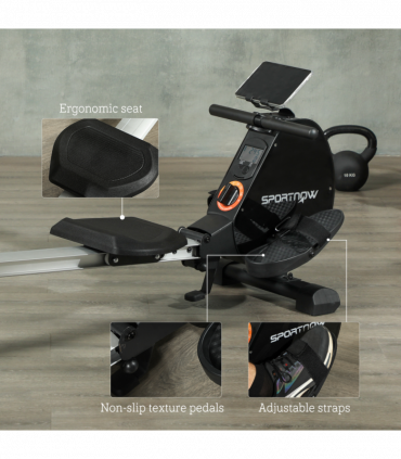 SPORTNOW Folding Magnetic Rowing Machine with Dual Aluminium Slide Rail