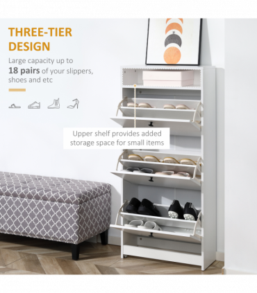 Shoe Storage Cabinet Footwear Organiser Space-saving  3 Drawers -White