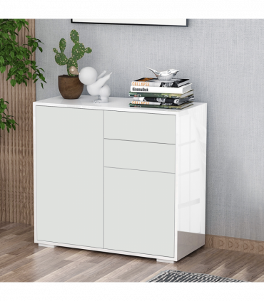 Side Cabinet with 2 Door Cabinet and 2 Drawer for Home Office White