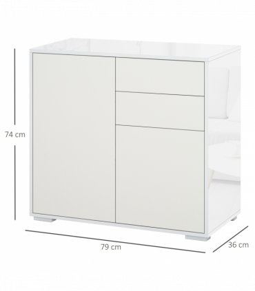 Side Cabinet with 2 Door Cabinet and 2 Drawer for Home Office White