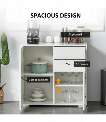 Side Cabinet with 2 Door Cabinet and 2 Drawer for Home Office White