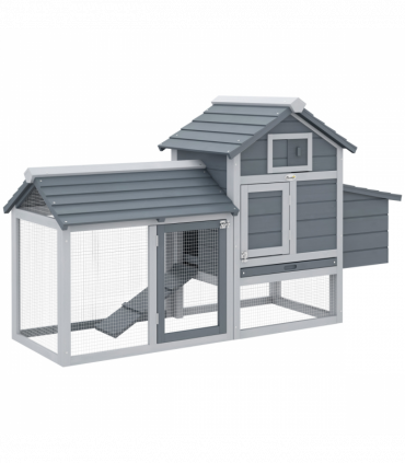 Small Chicken Coop Hen Cage Nesting Box w/ Outdoor Run Grey 150.5 x 54 x 87 cm