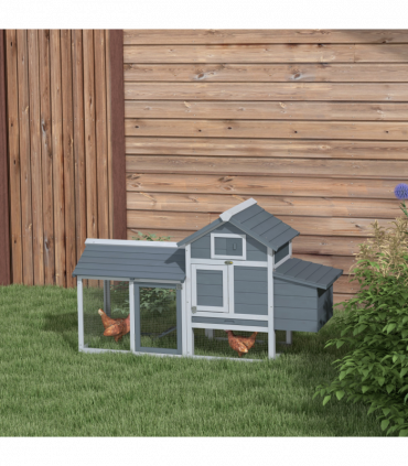 Small Chicken Coop Hen Cage Nesting Box w/ Outdoor Run Grey 150.5 x 54 x 87 cm