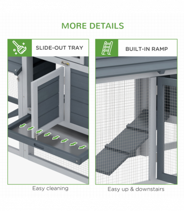 Small Chicken Coop Hen Cage Nesting Box w/ Outdoor Run Grey 150.5 x 54 x 87 cm