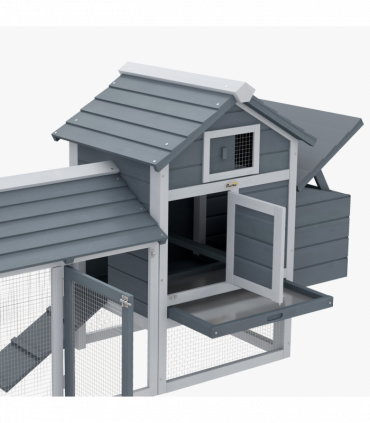 Small Chicken Coop Hen Cage Nesting Box w/ Outdoor Run Grey 150.5 x 54 x 87 cm