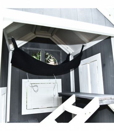 Solid Wood Cat Condo Furniture 2-Floor Pet Shelter, Grey and White, 109H cm