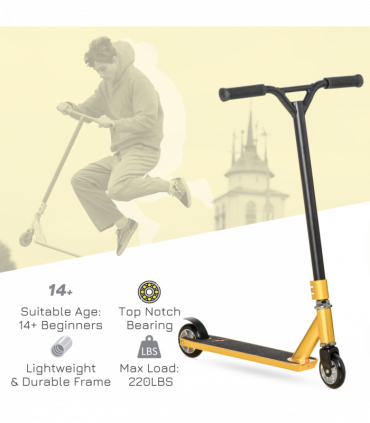 Stunt Scooter Entry Level Tricks Scooter for 14 Beginners, Gold HOMCOM