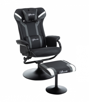 Video Game Chair Footrest Set Racing Style w/ Pedestal Base, Deep Grey