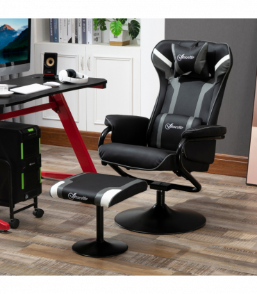 Video Game Chair Footrest Set Racing Style w/ Pedestal Base, Deep Grey