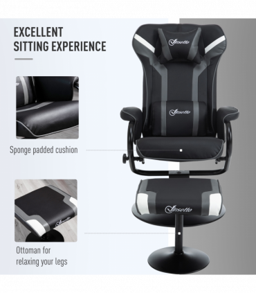 Video Game Chair Footrest Set Racing Style w/ Pedestal Base, Deep Grey