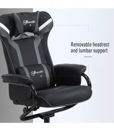 Video Game Chair Footrest Set Racing Style w/ Pedestal Base, Deep Grey