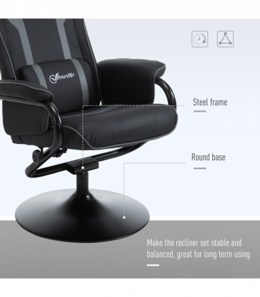 Video Game Chair Footrest Set Racing Style w/ Pedestal Base, Deep Grey