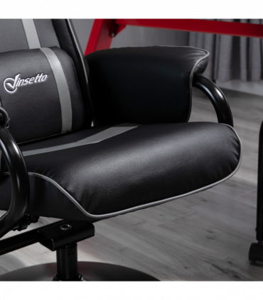 Video Game Chair Footrest Set Racing Style w/ Pedestal Base, Deep Grey