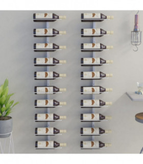 Wall-mounted Wine Rack for 10 Bottles 2 pcs White Metal