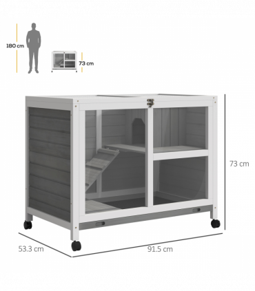 Wood Rabbit Hutch Bunny Cage Pet House Indoor W/ Tray Ramp, Grey Pawhut
