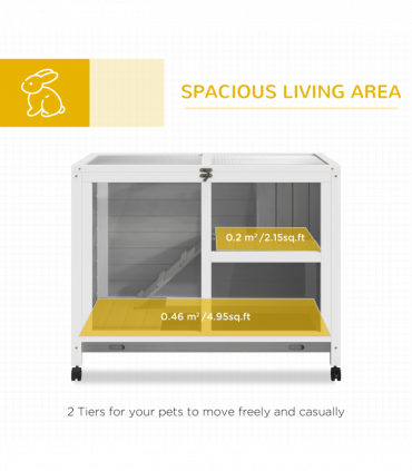 Wood Rabbit Hutch Bunny Cage Pet House Indoor W/ Tray Ramp, Grey Pawhut