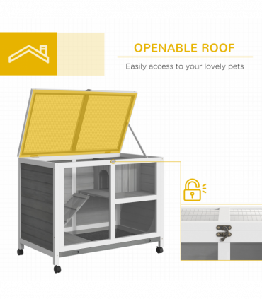 Wood Rabbit Hutch Bunny Cage Pet House Indoor W/ Tray Ramp, Grey Pawhut