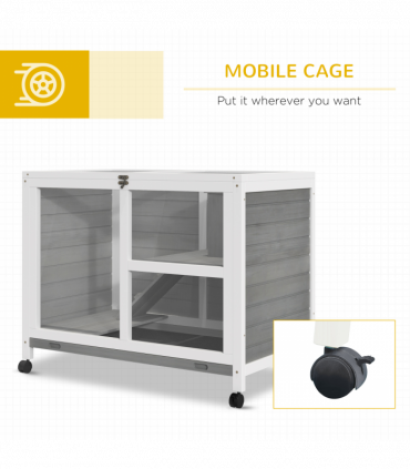 Wood Rabbit Hutch Bunny Cage Pet House Indoor W/ Tray Ramp, Grey Pawhut