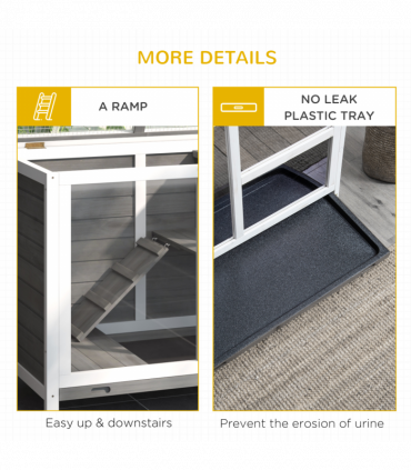 Wood Rabbit Hutch Bunny Cage Pet House Indoor W/ Tray Ramp, Grey Pawhut