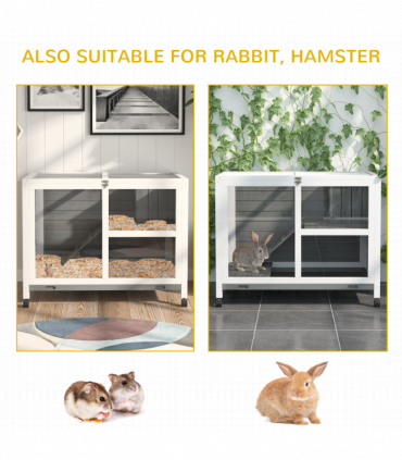 Wood Rabbit Hutch Bunny Cage Pet House Indoor W/ Tray Ramp, Grey Pawhut