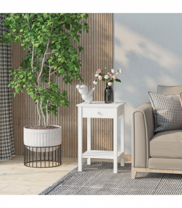 Wooden Bedside Table Cabinet W/ Drawer Shelf Storage End Side White