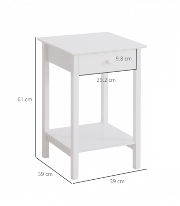 Wooden Bedside Table Cabinet W/ Drawer Shelf Storage End Side White