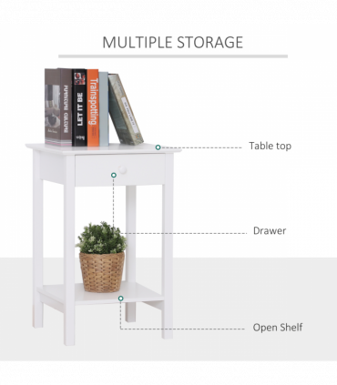 Wooden Bedside Table Cabinet W/ Drawer Shelf Storage End Side White