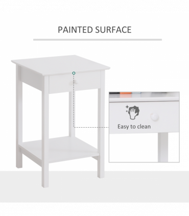 Wooden Bedside Table Cabinet W/ Drawer Shelf Storage End Side White