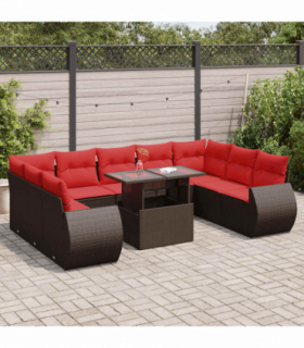 vidaXL 10 Piece Garden Sofa Set with Cushions Brown Poly Rattan Acacia
