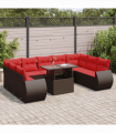 vidaXL 10 Piece Garden Sofa Set with Cushions Brown Poly Rattan Acacia
