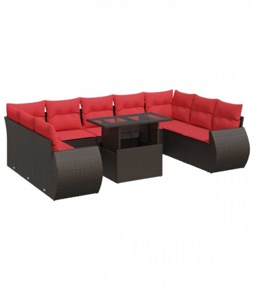 vidaXL 10 Piece Garden Sofa Set with Cushions Brown Poly Rattan Acacia