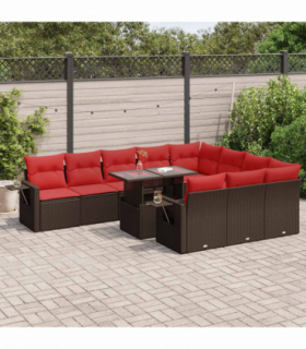 vidaXL 11 Piece Garden Sofa Set with Cushions Brown Poly Rattan Acacia